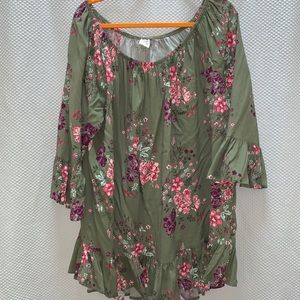 Terra&Sky 2x Green Floral Boho Tunic Bell Sleeve